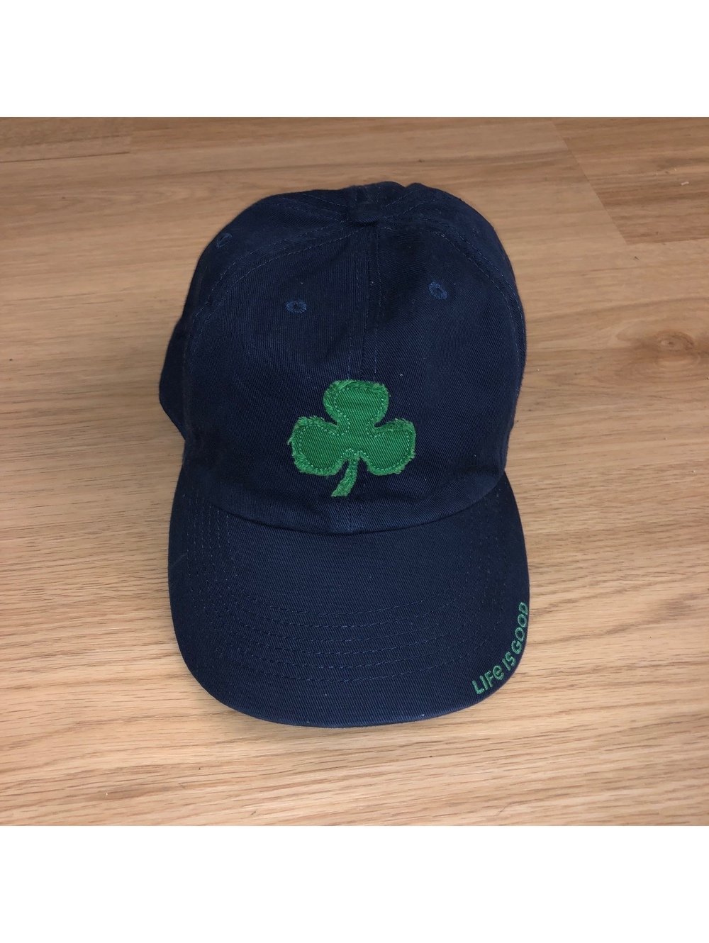 LIFE IS GOOD CLOVER SHAMROCK NAVY BLUE GREEN CELTICS ADJUSTABLE HAT CAP